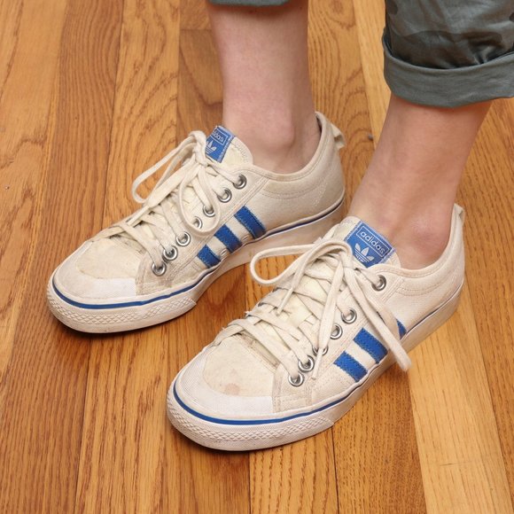 Adidas Nizza Cream and Blue Sneakers - Picture 1 of 8